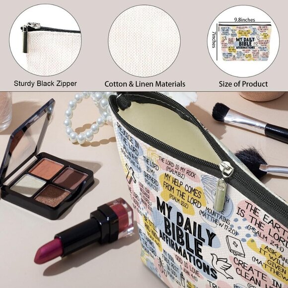 Daily Affirmations for Women Scripture Bible Verse Makeup Bag Faith Christian Gi - Picture 5 of 5
